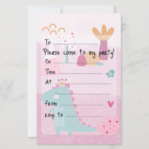 Pink Girl Dino Birthday Party Fill--In Paper Sheet