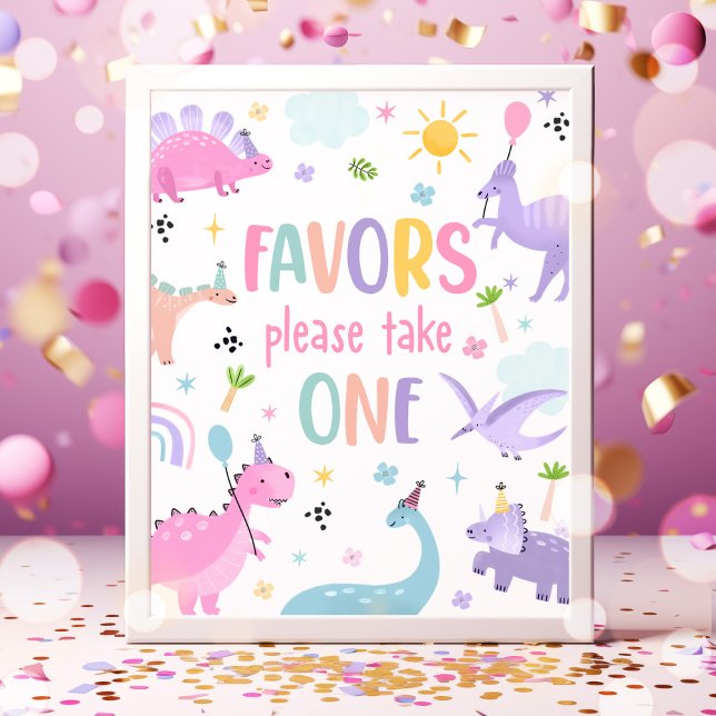 Pink Girl Dinosaur Birthday Party Favours Poster (Creator Uploaded)