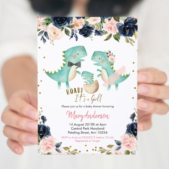 Pink Girl Dinosaur Couple Shower Invitation (Creator Uploaded)