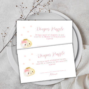 Pink Girl Dumpling Diaper Raffle Baby Shower Enclosure Card