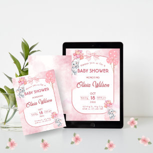 Pink Girl Elephant Baby Shower Invitation