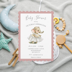 Pink Girl Elephant Baby Shower Invitation