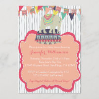 Pink Girl Elephant Circus Baby Shower Invitation