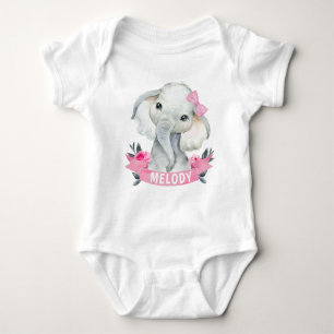 Pink Girl Elephant with Custom Name Bodysuit Roses