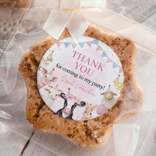 Pink Girl Farm Animals Birthday Classic Round Sticker