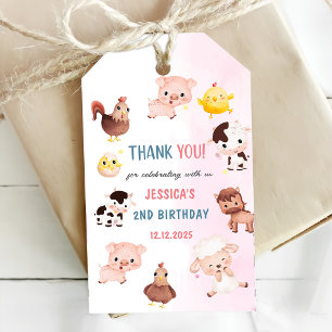 Pink Girl Farm Animals Birthday Party  Gift Tags