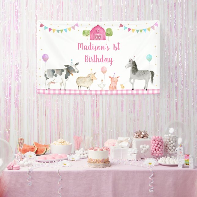 Pink Girl Farm Birthday Banner (Party)