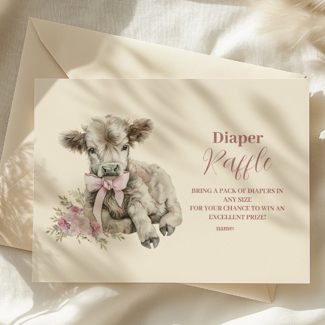 Pink Girl Floral Highland Cow Baby  Raffle Diapper Enclosure Card (Creator Uploaded)