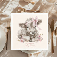 Pink Girl Floral Highland Cow Baby Shower 