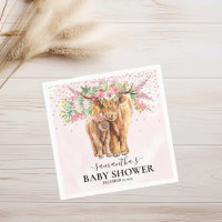 Pink Girl Floral Highland Cow Calf Baby Shower  
