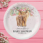 Pink Girl Floral Highland Cow Calf Baby Shower   Paper Plate<br><div class="desc">This design may be personalised in the area provided by changing the photo and/or text. Or it can be customised by clicking Personalise this Template and then choosing the click to customise further option and delete or change the colour of the background, add text, change the text colour or style,...</div>