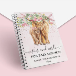 Pink Girl Floral Highland Cow Wishes Wisdom  Notebook