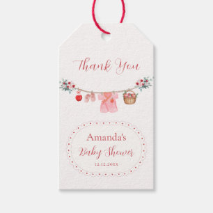 Pink Girl Flower Apple Clothesline Baby Shower  Gift Tags
