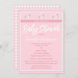 Pink Girl Footprint Baby Shower Invitation