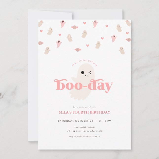 Pink Girl Ghost Halloween Birthday Invitation (Front)