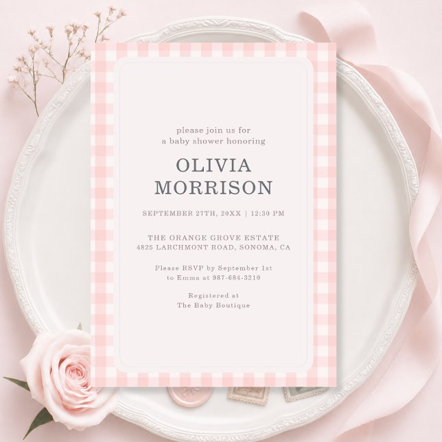 Pink Girl Gingham Baby Shower Invitation (Creator Uploaded)