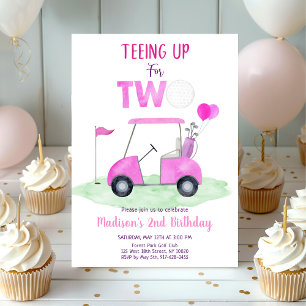 Pink Girl Golf Second Birthday Invitation