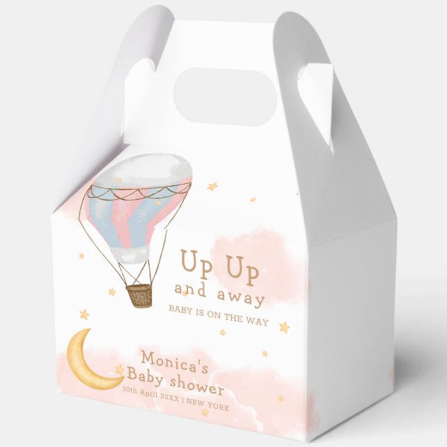 Pink Girl Hot Air Balloon Moon Star Baby Shower Favour Box (Back)