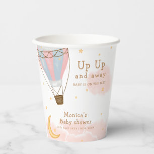 Pink Girl Hot Air Balloon Moon Star Baby Shower Paper Cups