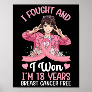 Pink Girl I Fought And I Won I'm 18 Years Breast C Poster