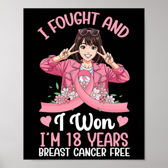Pink Girl I Fought And I Won I'm 18 Years Breast C Poster (Front)