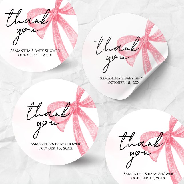 Pink Girl Little Boo Halloween Baby Shower Classic Round Sticker (Pink Bow Little Boo Coquette Halloween Baby Shower Sticker)