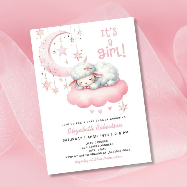 Pink Girl Little Lamb Baby Shower Invitation (Creator Uploaded)