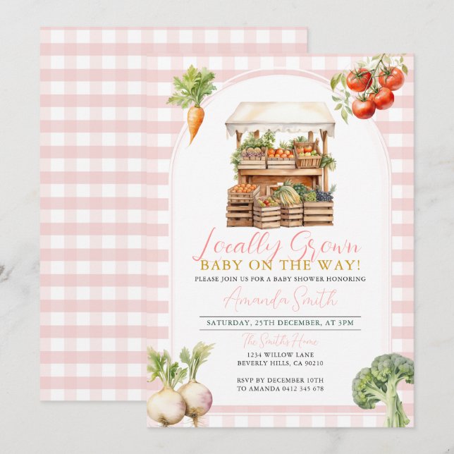 Pink Girl Locally Grown Fresh Market Baby Shower  Invitation (Front/Back)