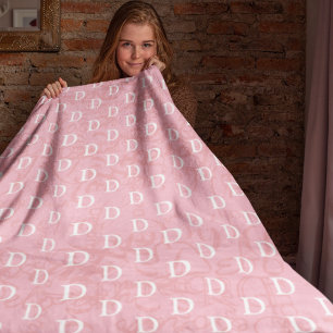 pink girl name & initial (monogram) pattern fleece blanket