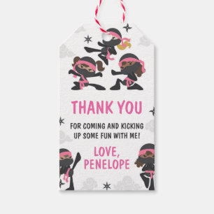 Pink Girl Ninja Warrior Karate Birthday Favour Gift Tags