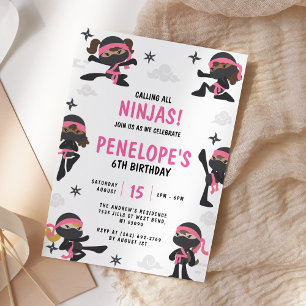 Pink Girl Ninja Warrior Karate Birthday Invitation