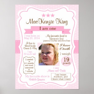 Pink Girl one year sign for your birthday girl