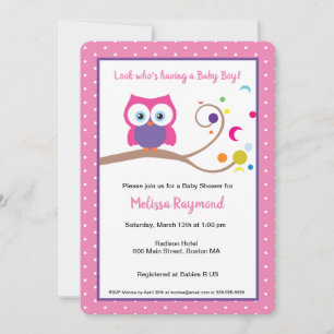 Pink Girl Owl Charming Cute Expressive Eyes  Invitation