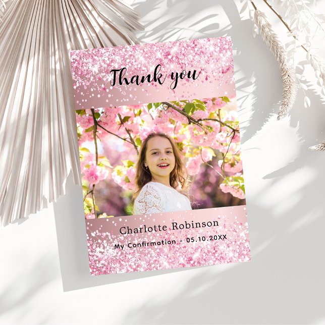 Pink girl photo confirmation thank you card (Creator Uploaded)