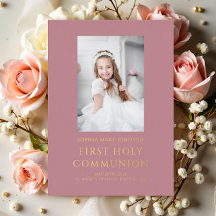 Pink Girl Photo First Holy Communion Gold