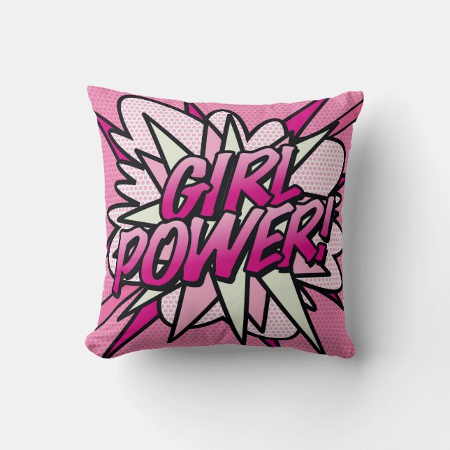Pink GIRL POWER Fun Cool Modern Trendy Comic Book Cushion (Front)