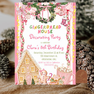 Pink Girl Quirky Gingerbread House Decorating Invitation