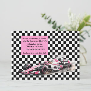 Pink Girl Race Car Birthday Digital Download Invitation