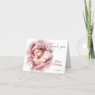 Pink Girl Rainbow Star Birthday Thank You Card