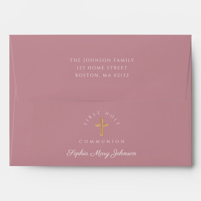 Pink Girl Religious Cross First Communion Envelope (Back (Top Flap))