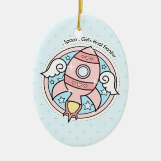 Pink Girl Rocketship Ceramic Tree Decoration