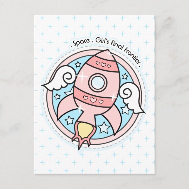 Pink Girl Rocketship Postcard (Front)