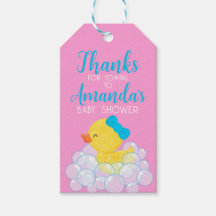 Pink Girl Rubber Duck Favour Gift Tag