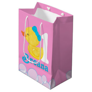 Pink Girl Rubber Duck Personalized Birthday Medium Gift Bag
