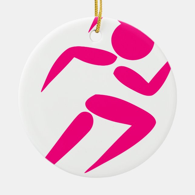 Pink Girl Running Ceramic Tree Decoration (Front)