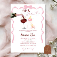 Pink Girl Sip and See Baby Shower Invitation