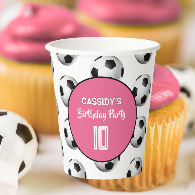 Pink Girl Soccer Birthday Party Paper Cups (Creator Uploaded)