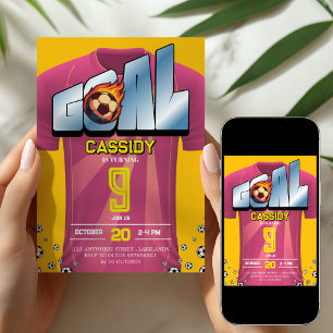 Pink Girl Soccer Shirt Birthday Party Invitation