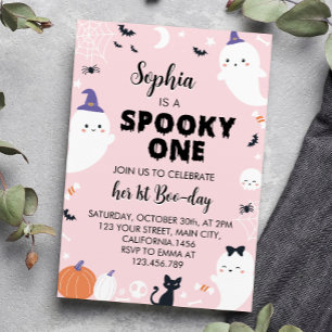 Pink Girl Spooky One Ghost Birthday Invitation