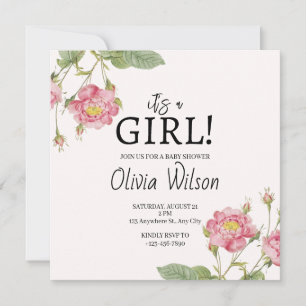 Pink Girl Square Baby Shower Invitation